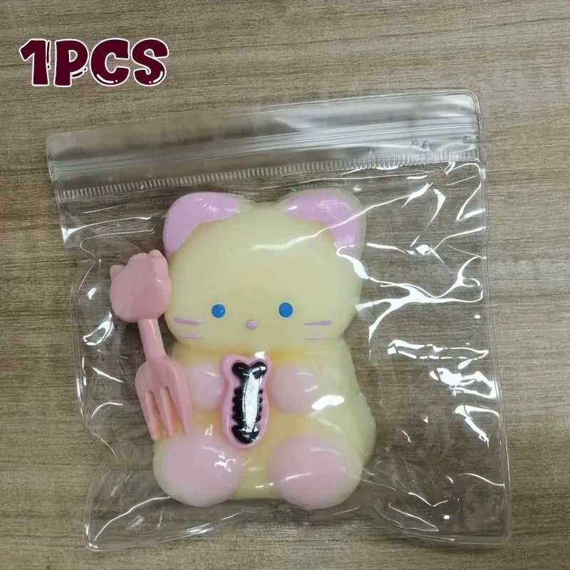 Jucarie Antistres Squishy, Vivimall, cu Revenire Lenta, Model Pisicuta, Squeeze Pinch Family, 9 x 5.5 cm, Galben