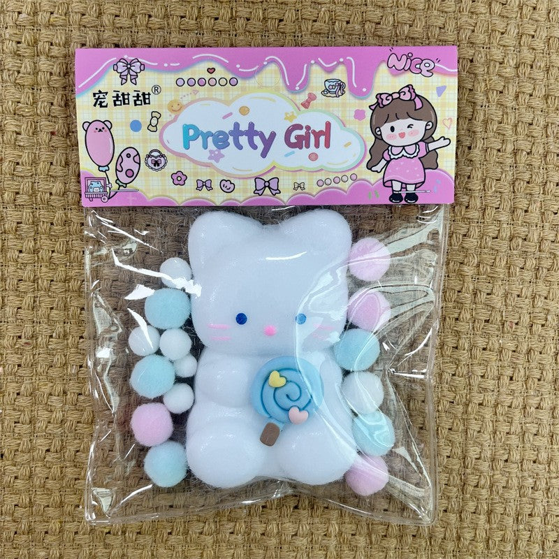 Jucarie Antistres Squishy, Vivimall, cu Revenire Lenta, Squeeze Pretty Girl, Model Animalut, Ambalaj Transparent, Alb - vivimall.ro