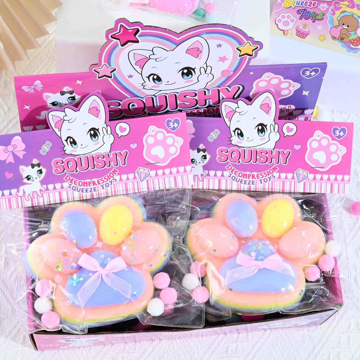 Jucarie Antistres Squishy, Vivimall, cu Revenire Lenta, Squeeze Toys, Model Cat Paw, 12.5x10.5 cm, 220g, +3 Ani, din TPR, Model 3, Multicolor - vivimall.ro