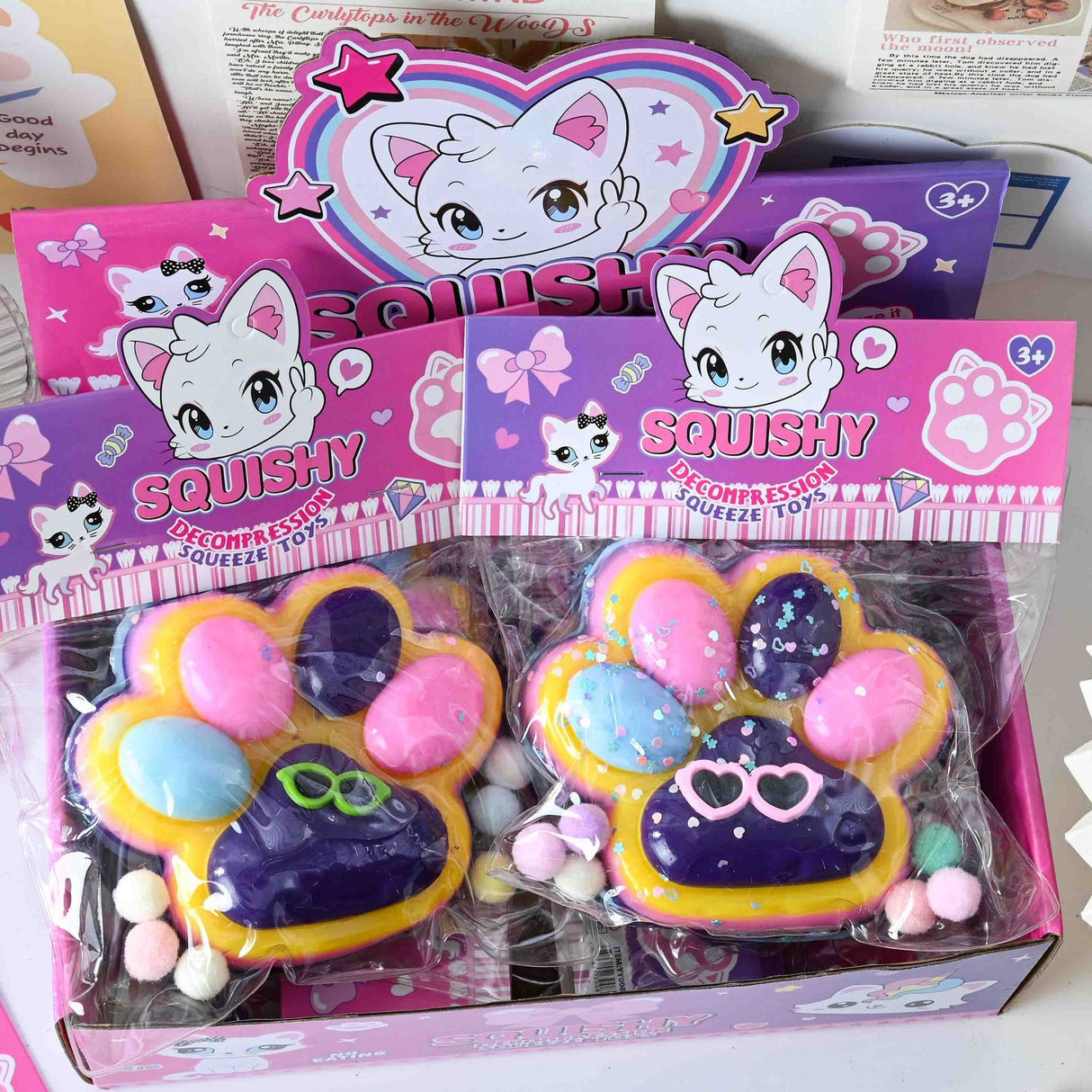 Jucarie Antistres Squishy, Vivimall, cu Revenire Lenta, Squeeze Toys, Model Cat Paw, 12.5x10.5 cm, 220g, +3 Ani, din TPR, Model 5, Multicolor - vivimall.ro