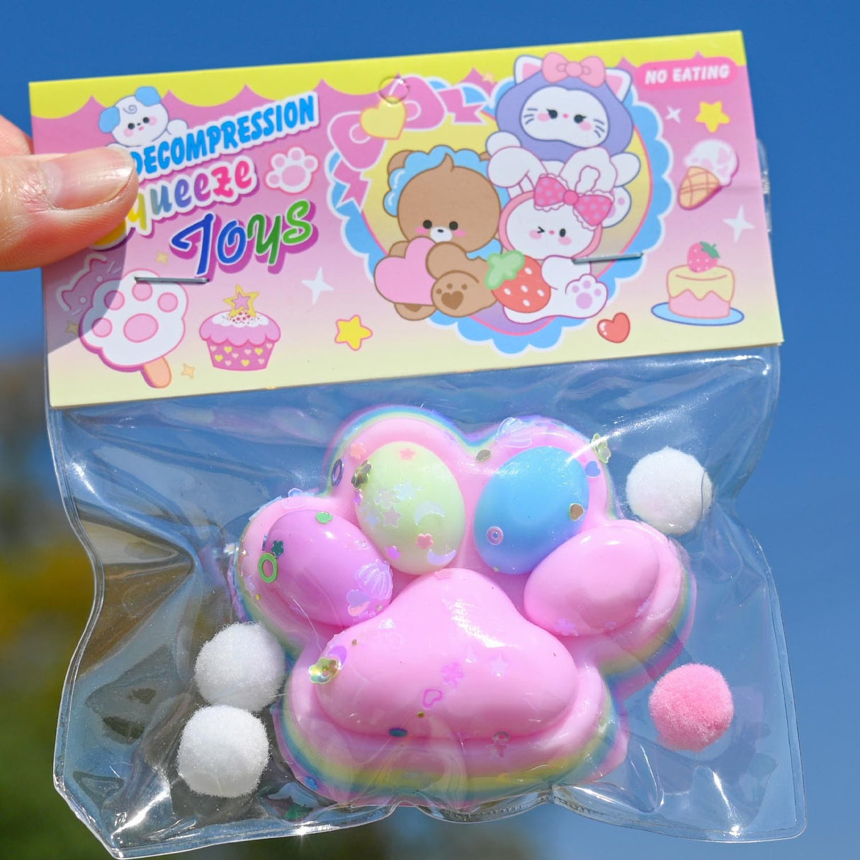 Jucarie Antistres Squishy, Vivimall, Labuta de Pisica Pufoasa, cu Revenire Lenta, 7.5 x 8.5 cm, Model 27052, Multicolor - vivimall.ro