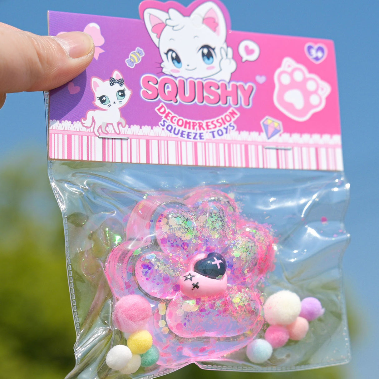 Jucarie Antistres Squishy, Vivimall, Labuta de Pisica Squeeze Toys, cu Revenire Lenta, 7.5 cm, Model 270519, Multicolor - vivimall.ro