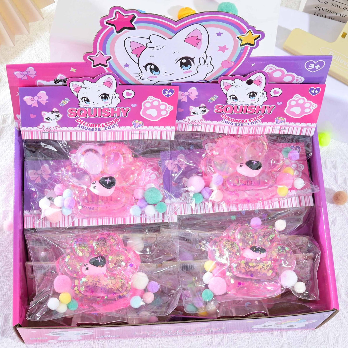 Jucarie Antistres Squishy, Vivimall, Labuta de Pisica Squeeze Toys, cu Revenire Lenta, 7.5 cm, Model 270519, Multicolor - vivimall.ro