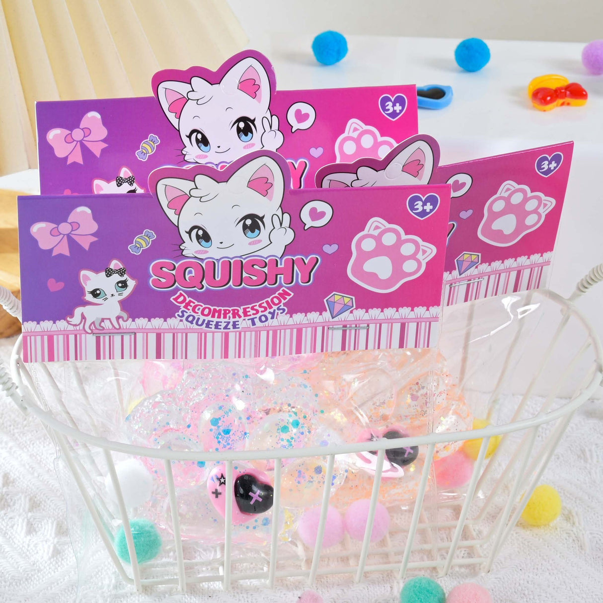 Jucarie Antistres Squishy, Vivimall, Labuta de Pisica Squeeze Toys, cu Revenire Lenta, 7.5 cm, Model 270519, Multicolor - vivimall.ro