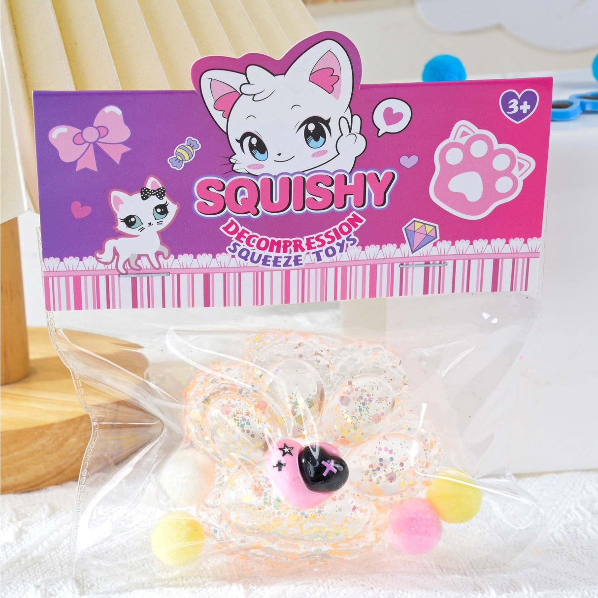 Jucarie Antistres Squishy, Vivimall, Labuta de Pisica Squeeze Toys, cu Revenire Lenta, 7.5 cm, Model 270519, Multicolor - vivimall.ro