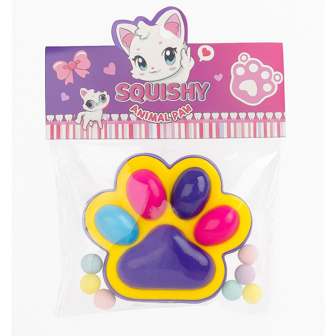 Jucarie Antistres Squishy, Vivimall, Revenire Lenta, Model Labuta de Pisica, Squishy, BIG 12.5 x 10.5 cm, 220 g, Model 17, Mov Galben Rosu