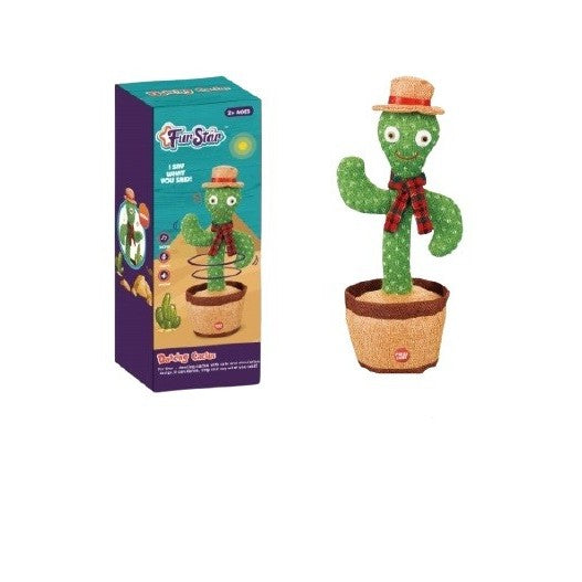 Jucarie Cactus dansator cu acumulator, Imita, Canta, Danseaza, Palarie si fular incluse - vivimall.ro