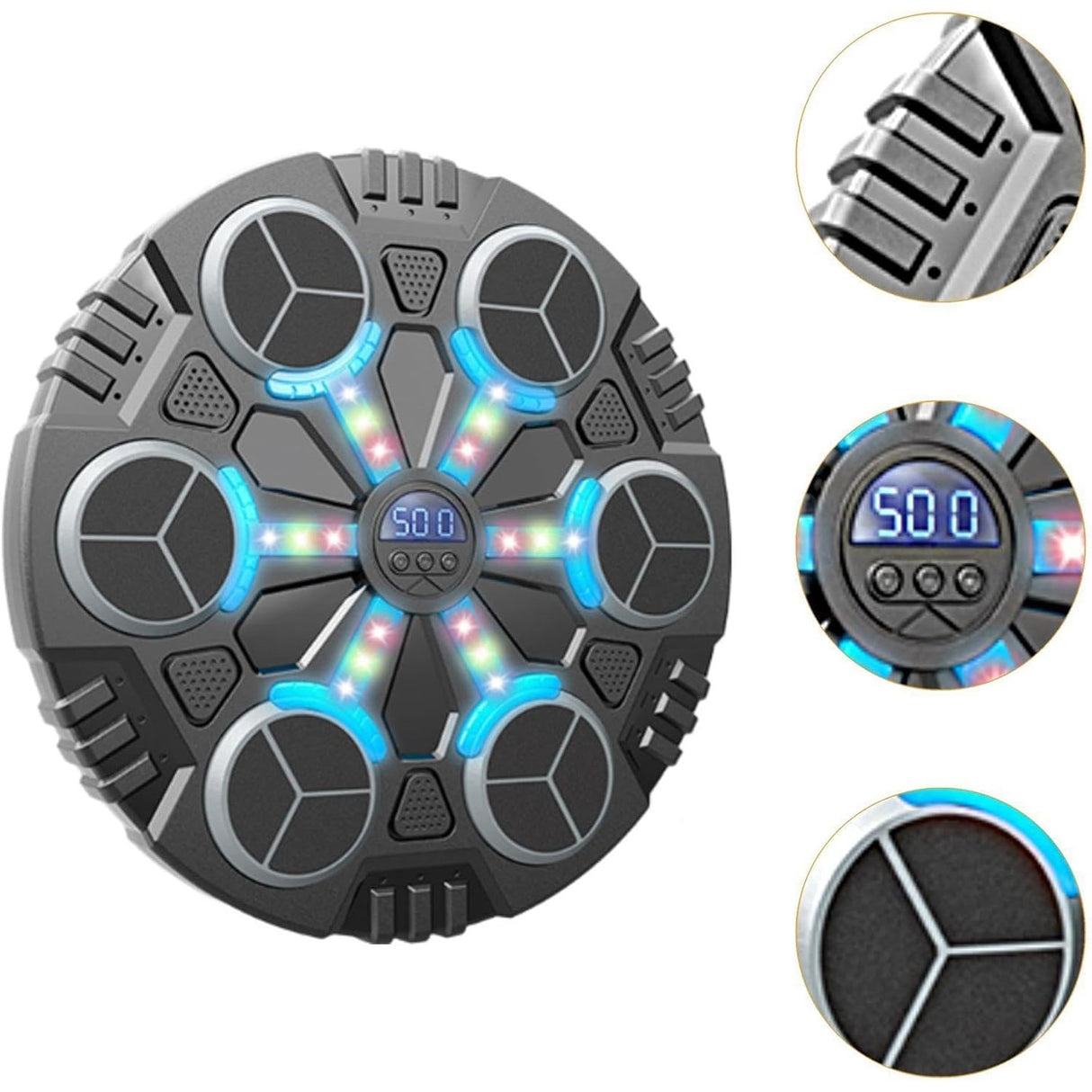 Jucarie de Boxat cu Muzica si Lumini, Flippy, Manusi Incluse, Bluetooth, Incarcare USB, Aplicare cu Ventuze, 6 Tinte, 32x27x3.5 cm, 930 g, Negru