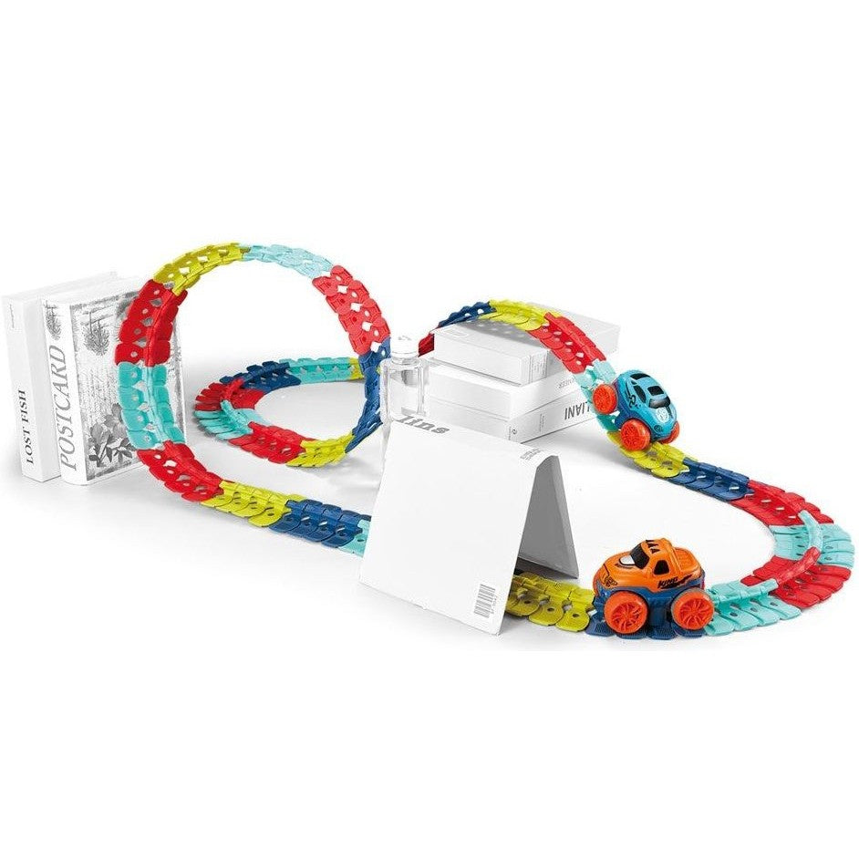 Jucarie de Constructie RollerCoaster, Flippy, 138 de Piese, 41.5x31x7 cm, cu Masini, Multicolor