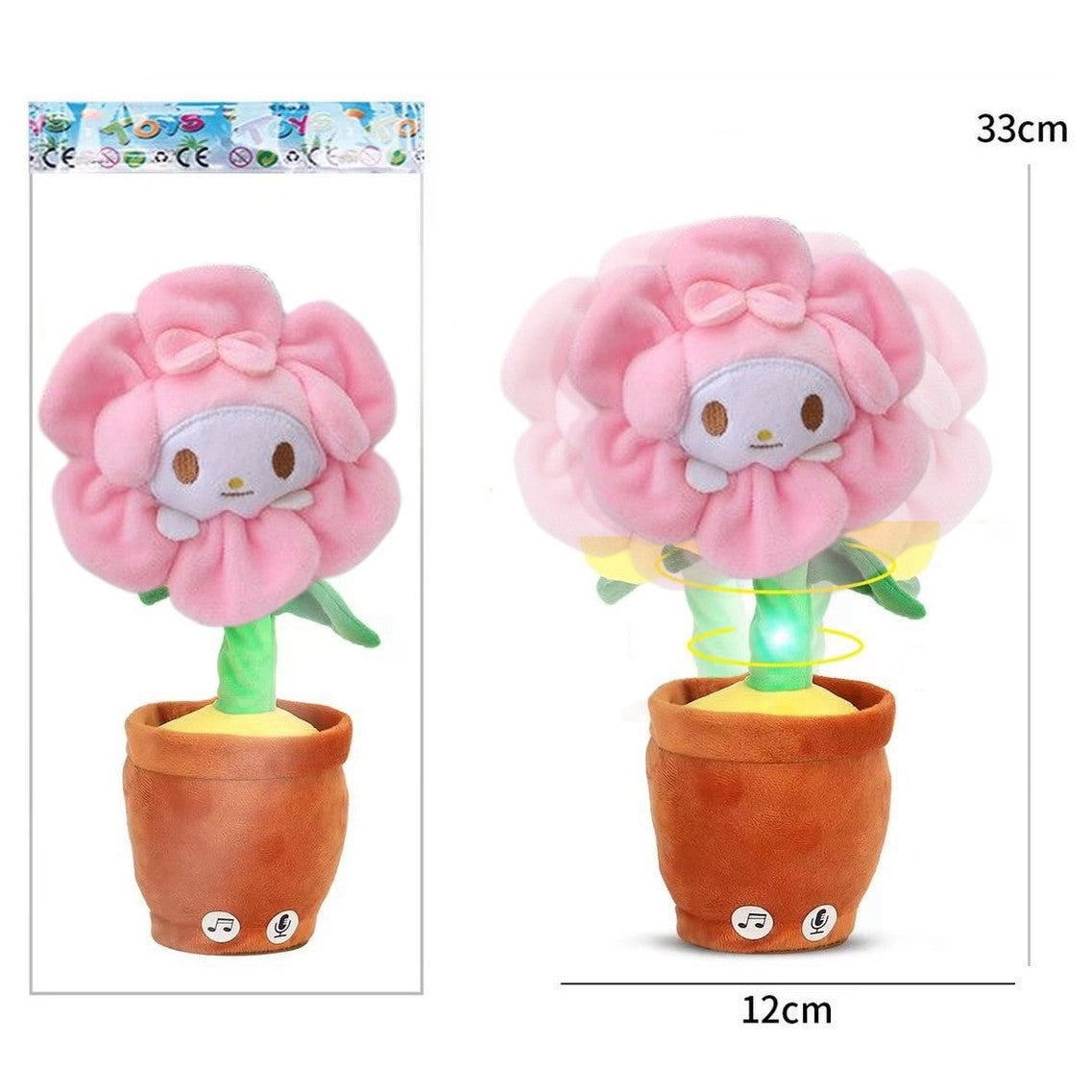 Jucarie de Plus Interactiva, Flippy, cu Acumulator si Cablu USB, 120 Cantece, Model Iepure Roz Vorbitor si Dansator, 33 x 12 cm Functie de Imitare si Inregistrare, Multicolor