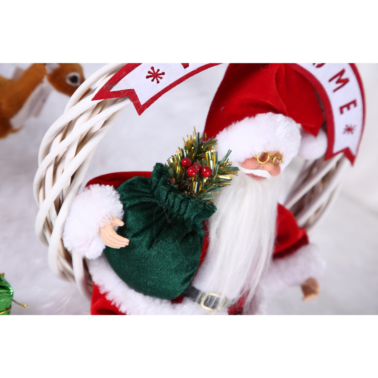 Jucarie decorativa, Flippy, Mos Craciun, 40 cm x 27 cm, grosime 12 cm, lana, tesatura de plus, poliester, interior/exterior - vivimall.ro