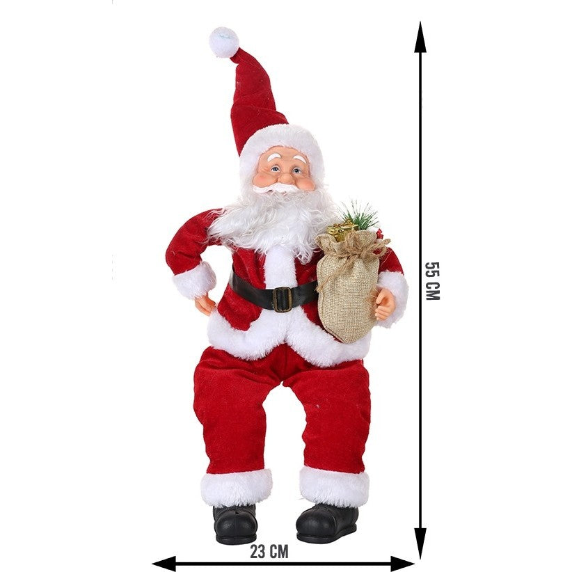 Jucarie decorativa, Flippy, Mos Craciun,  55 cm x 23 cm, grosime 25 cm, lana, tesatura de plus, poliester, interior/exterior - vivimall.ro