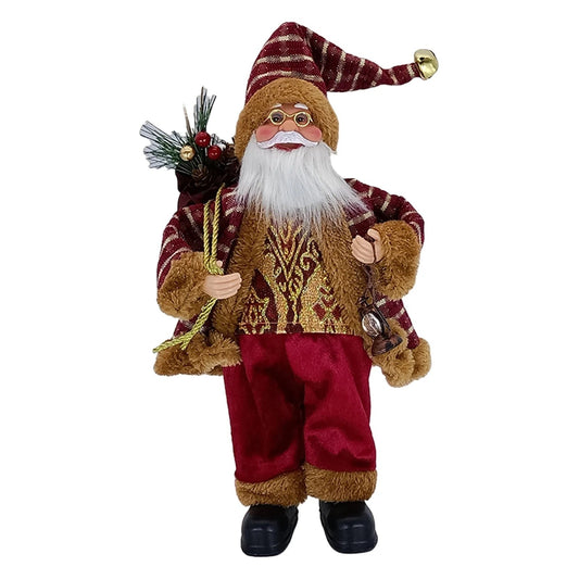 Figurina Decorativa Craciun, Mos Craciun Asezat Cu Sac Si Felinar, Material Plastic+Textil, Interior/Exterior, Rosu/ - vivimall.ro