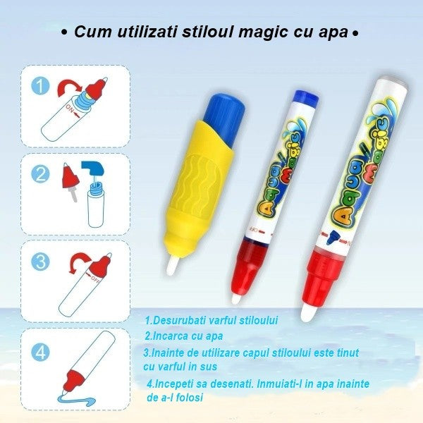 Jucarie educativa de colorat cu apa, covorasul magic, 100x70 cm - vivimall.ro