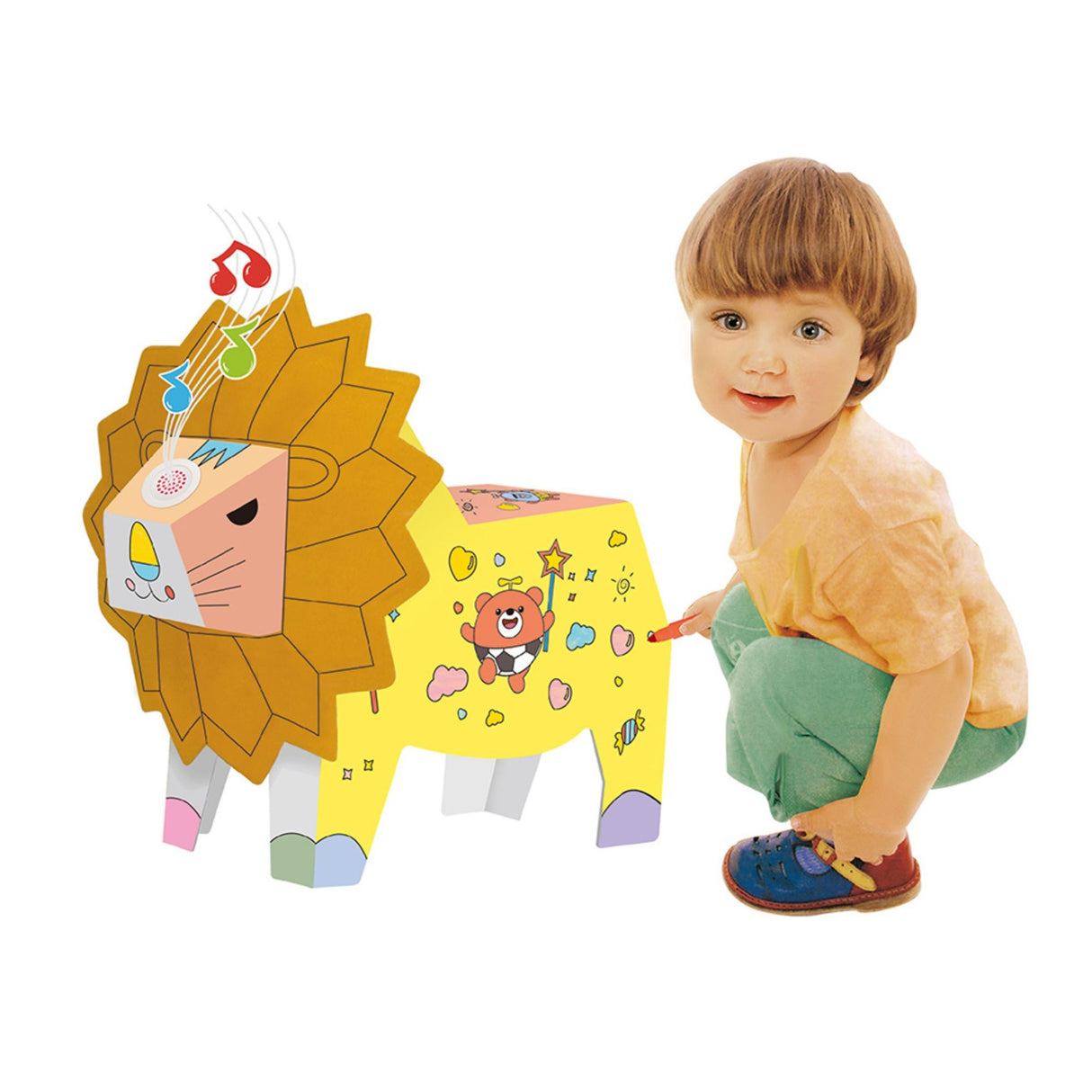 Jucarie Educativa pentru Copii, Flippy, Model Leu 3D, Puzzle 3D de Asamblat si Colorat din Carton, Educativ, 41 x 12 x 33 cm, 3+ ani, Alb - vivimall.ro