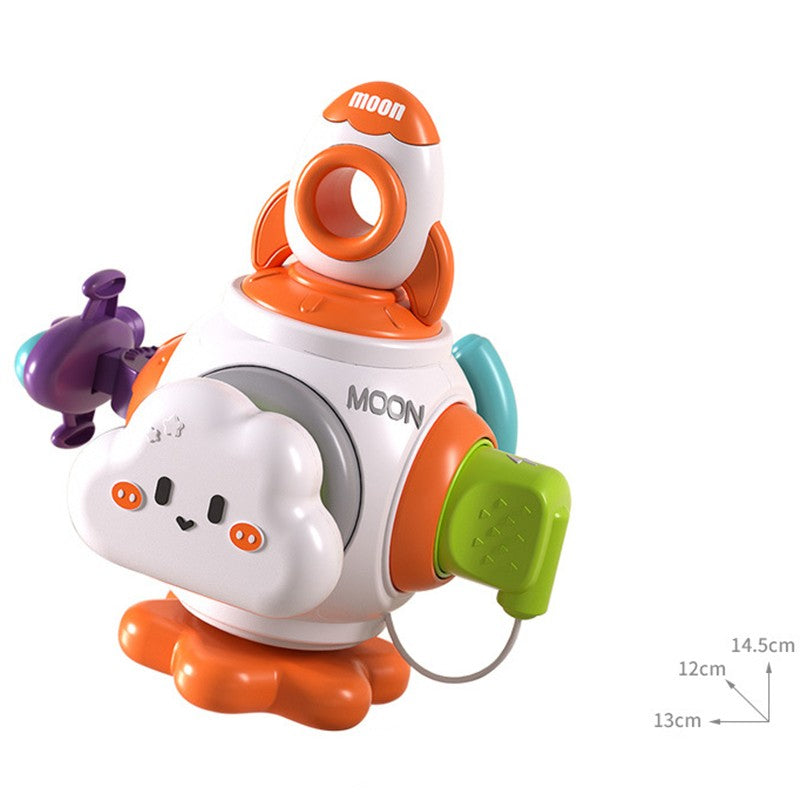 Jucarie interactiva Montessori, Vivimall, Jucarie pentru Bebelusi, Model Racheta Spatiala, din Plastic rezistent, Varsta 18+ luni, 15 x 13 x 12 cm, Alb/Portocaliu - vivimall.ro