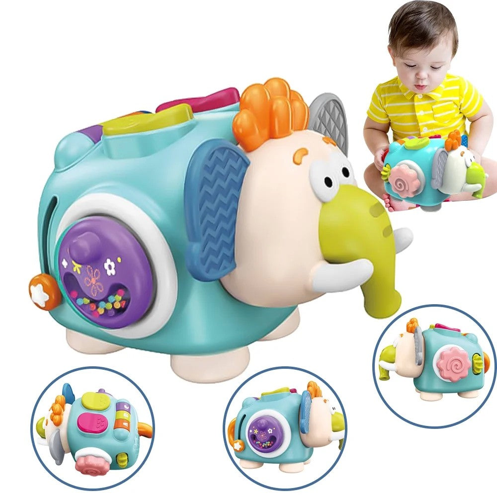 Jucarie interactiva Montessori, Vivimall, Jucarie pentru Bebelusi, Model Elefant Dragut, din Plastic rezistent, Varsta 18+ luni, 21 x 16 x 14 cm, Verde deschis - vivimall.ro