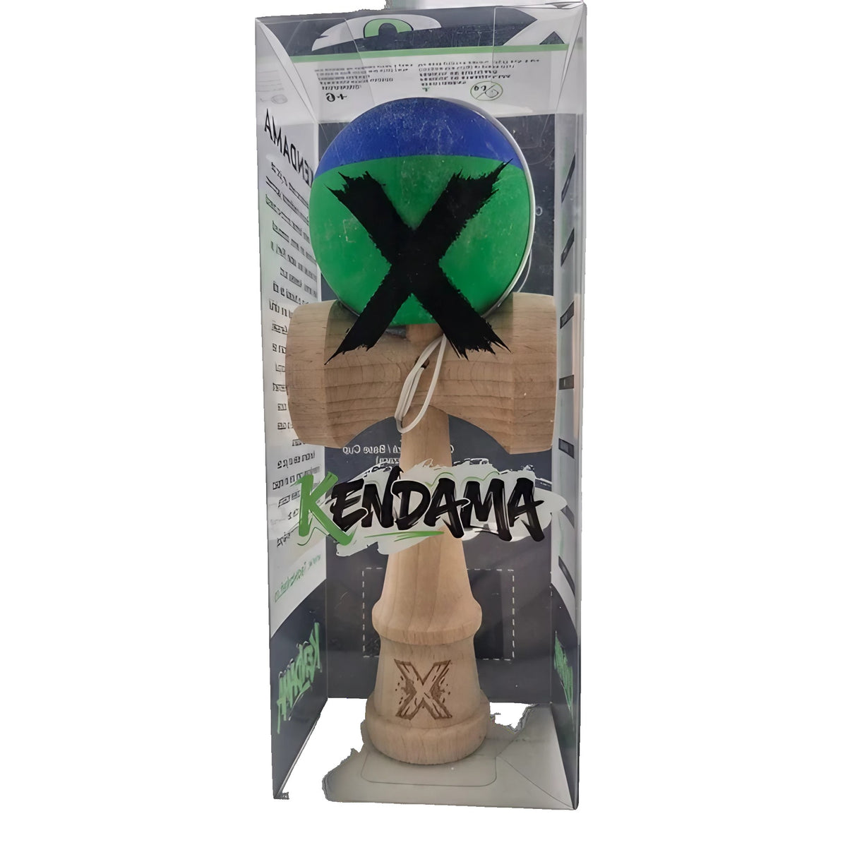 Jucarie Kendama X Originala, Profesionala, Flippy, din Lemn, Rubber Grip, 18 cm, Albastru/Verde