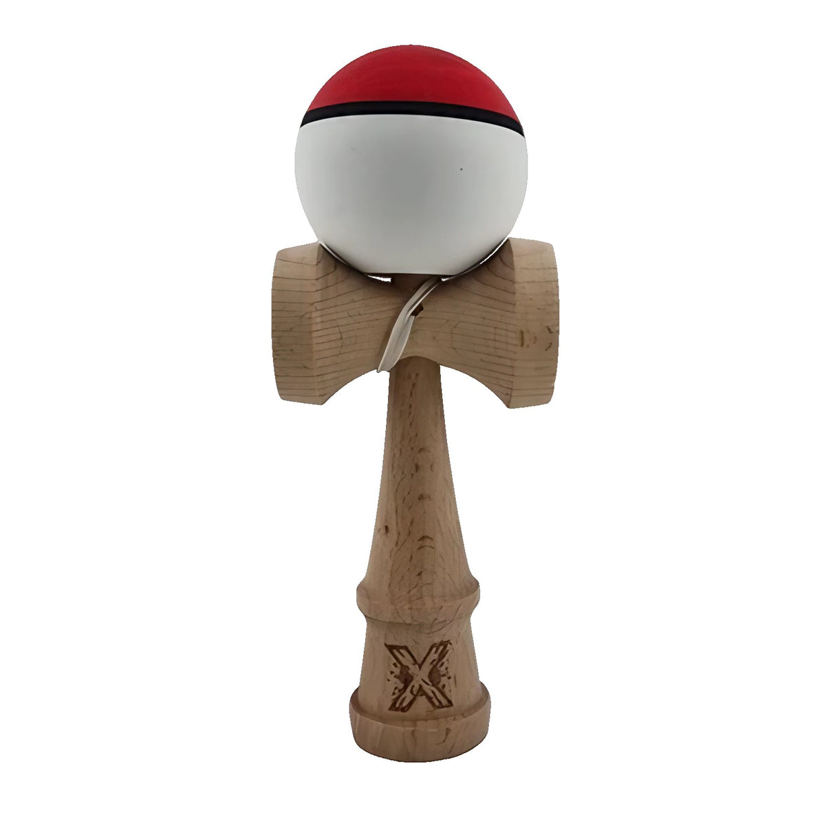 Jucarie Kendama X Originala, Profesionala, Vivimall, din Lemn, Rubber Grip, 18 cm, Rosu/Alb - vivimall.ro