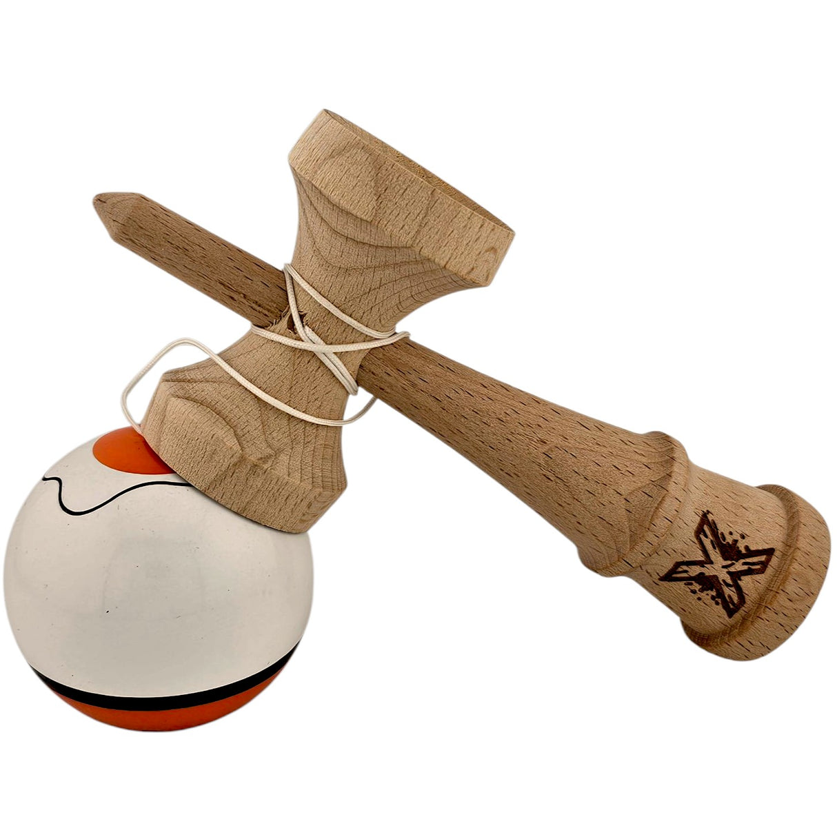 Kendama X Originala, Profesionala, Vivimall, din Lemn, Super Sticky, 18 cm, Alb/Portocaliu - vivimall.ro