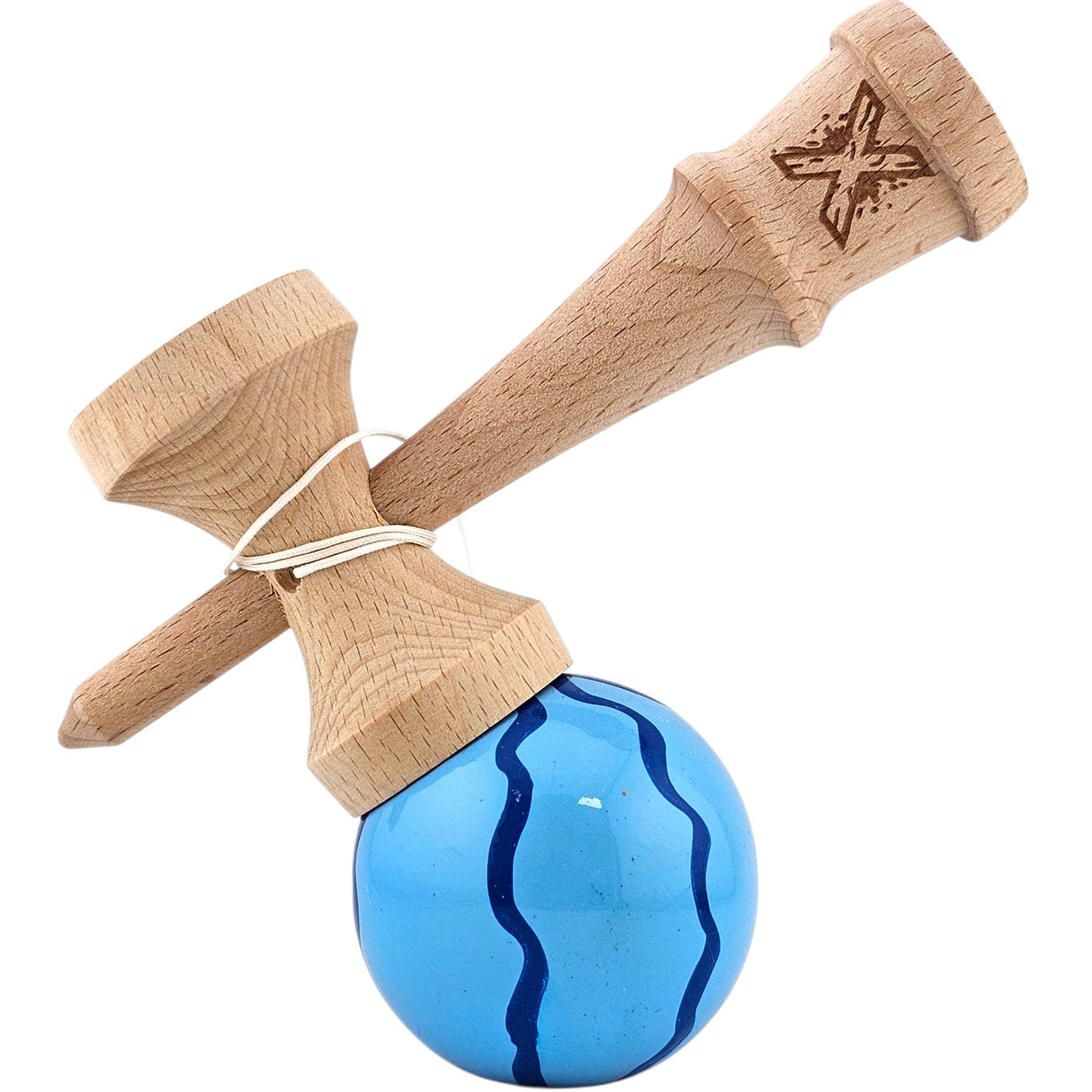 Kendama X Originala, Profesionala, Flippy, din Lemn, Super Sticky, 18 cm, Albastru