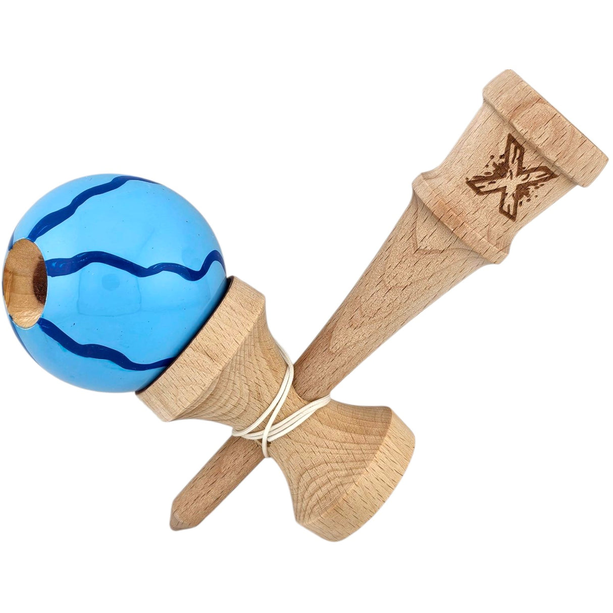 Kendama X Originala, Profesionala, Flippy, din Lemn, Super Sticky, 18 cm, Albastru