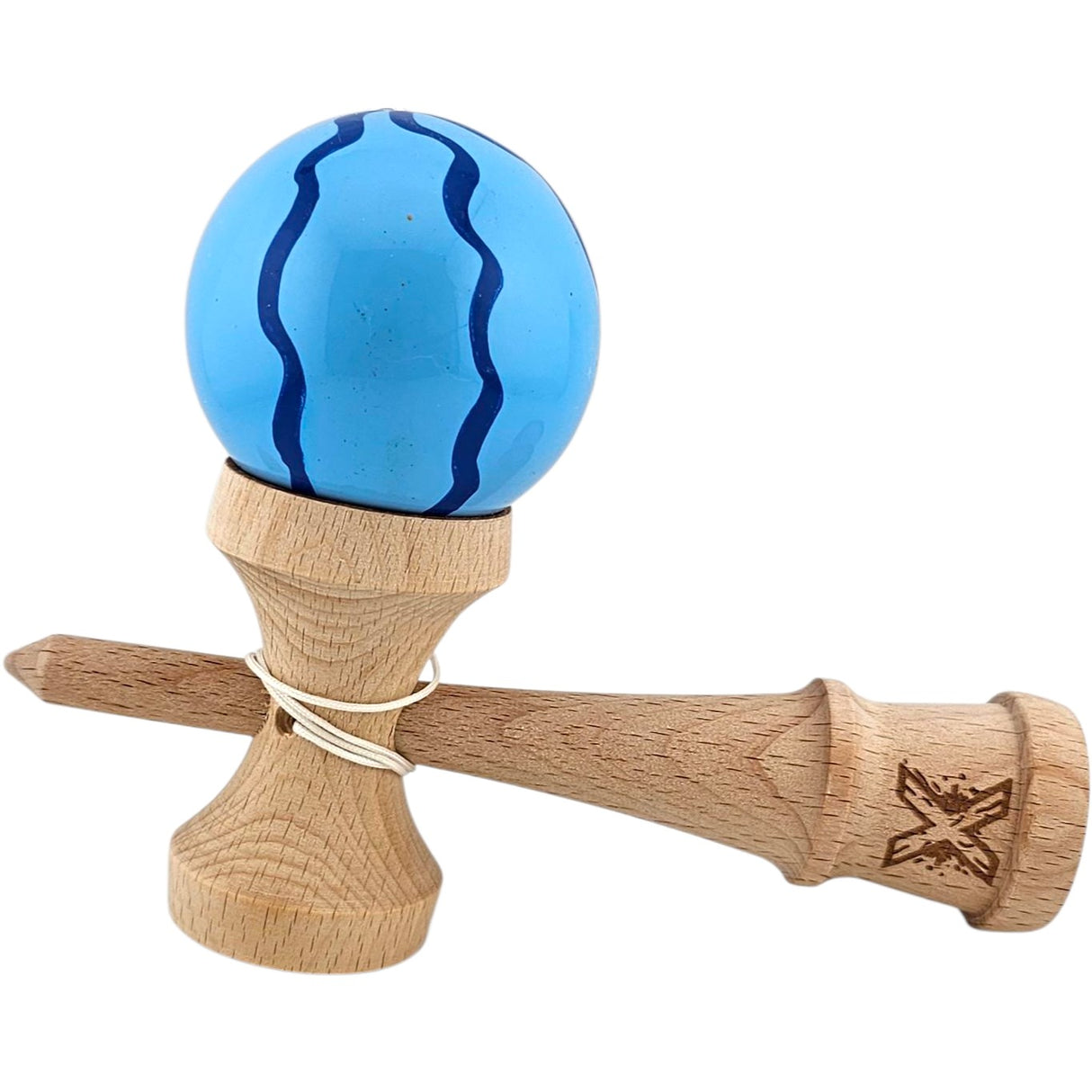 Kendama X Originala, Profesionala, Flippy, din Lemn, Super Sticky, 18 cm, Albastru