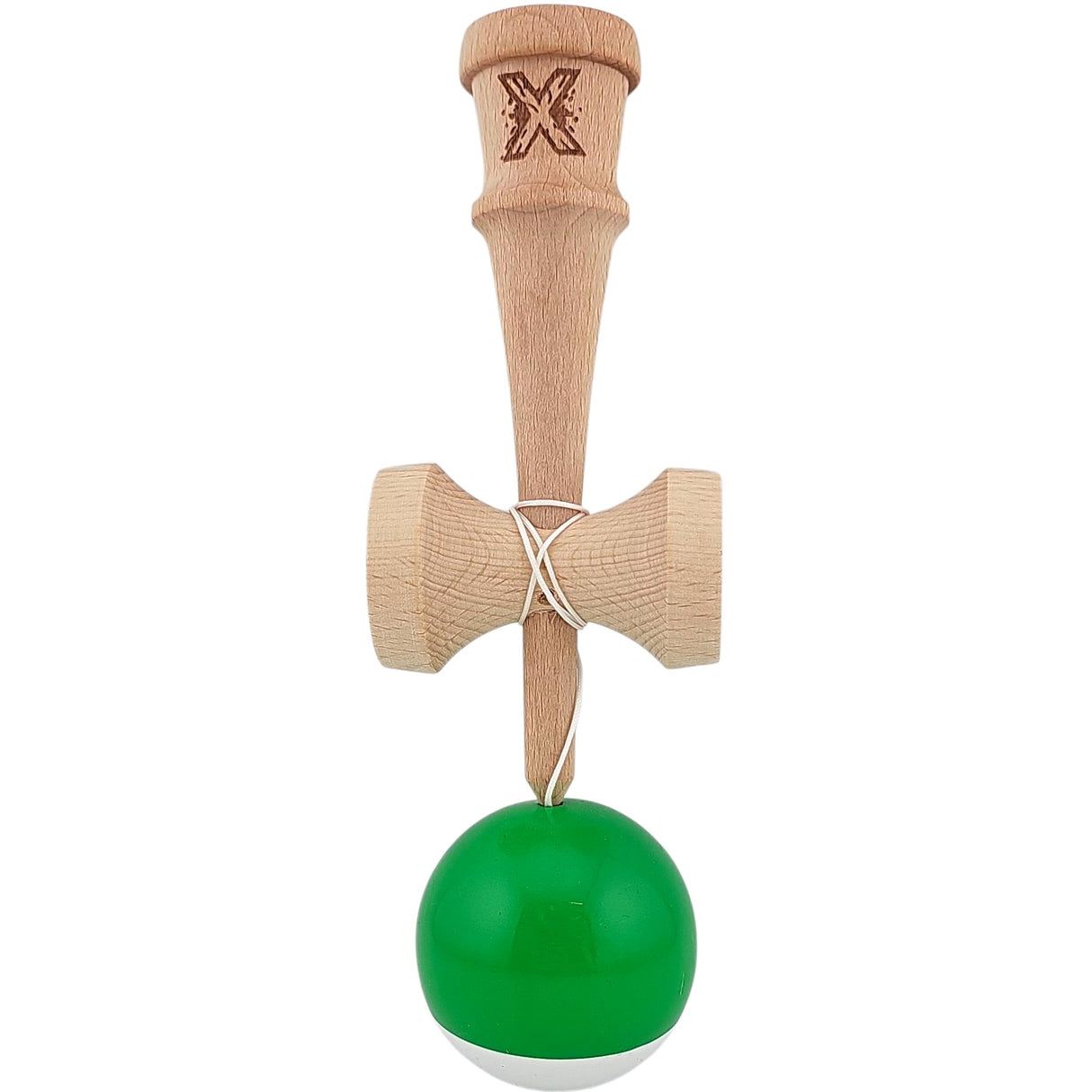 Jucarie Kendama X Originala, Profesionala, Vivimall, Super Sticky din Lemn, 18 cm, pentru Copii si Adulti, Verde inchis/Alb - vivimall.ro