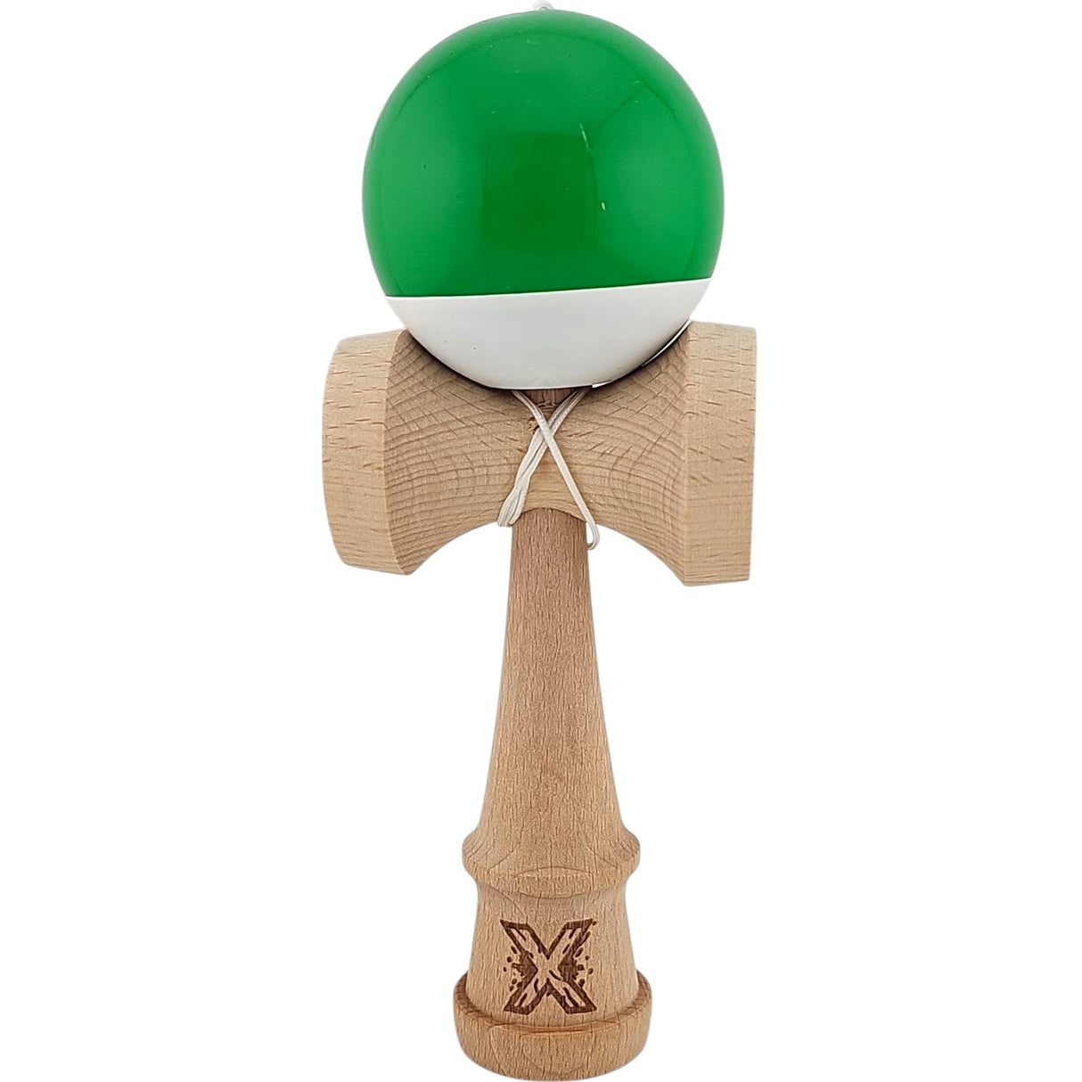 Jucarie Kendama X Originala, Profesionala, Vivimall, Super Sticky din Lemn, 18 cm, pentru Copii si Adulti, Verde inchis/Alb - vivimall.ro