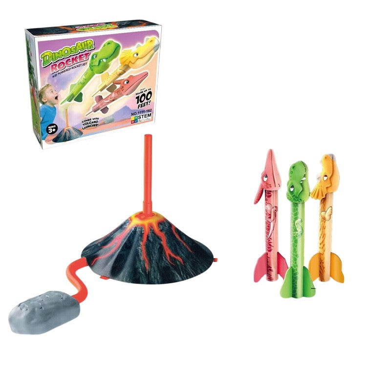 Set complet lansator rachete Vulcan cu 3 rachete dinozauri cu lumini LED colorate, vedere de sus