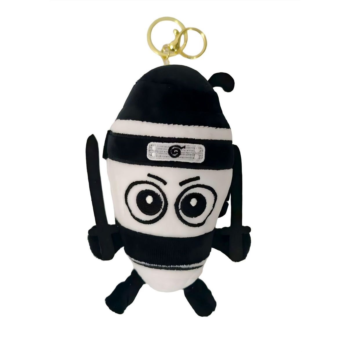 Jucarie Moale de Plus de Tip Breloc, Flippy, Model Italian Brainrot Ninja Spadellini Silenzioso, 16 x 10 cm, Negru Alb - vivimall.ro