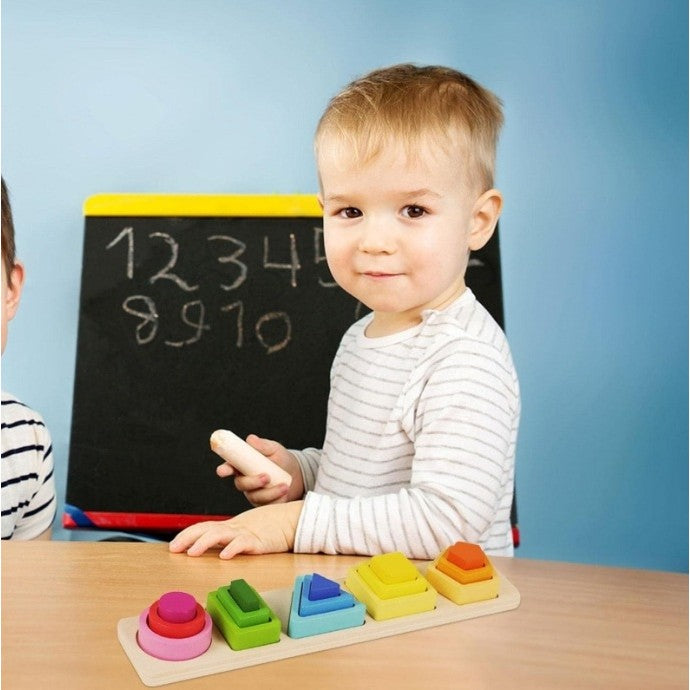 Jucarie Montessori de Sortat, Flippy, din Lemn, Tip Puzzle, cu 5 Forme Asimetrice, 15 Piese, Educativa, Interactiva, Creativa, Materiale Non Toxice, +2 Ani, Multicolor