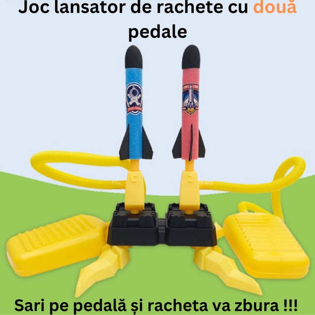 Jucarie pentru copii, lansator rachete cu piciorul, doua lansatoare, 6 rachete, fara lumina - vivimall.ro
