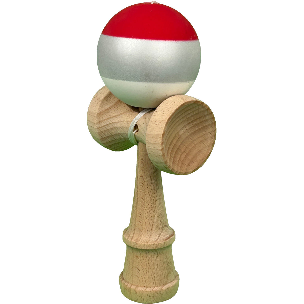 Jucarie Interactiva Kendama Profesionala, Vivimall, din Lemn, 18 x 7 x 6 cm, Joc de Indemanare pentru Copii si Adulti, Multicolor Rosu Gri Alb - vivimall.ro