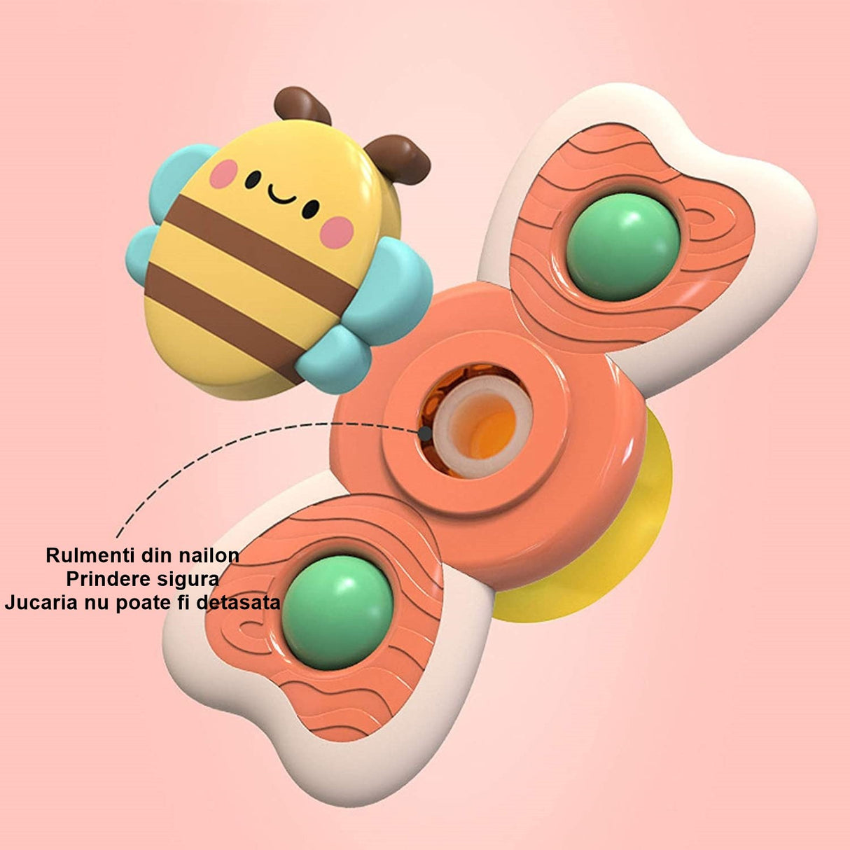 Jucarie Spinner pentru copii cu 2 laturi, Spinimals Premium Albina, Portocaliu - vivimall.ro