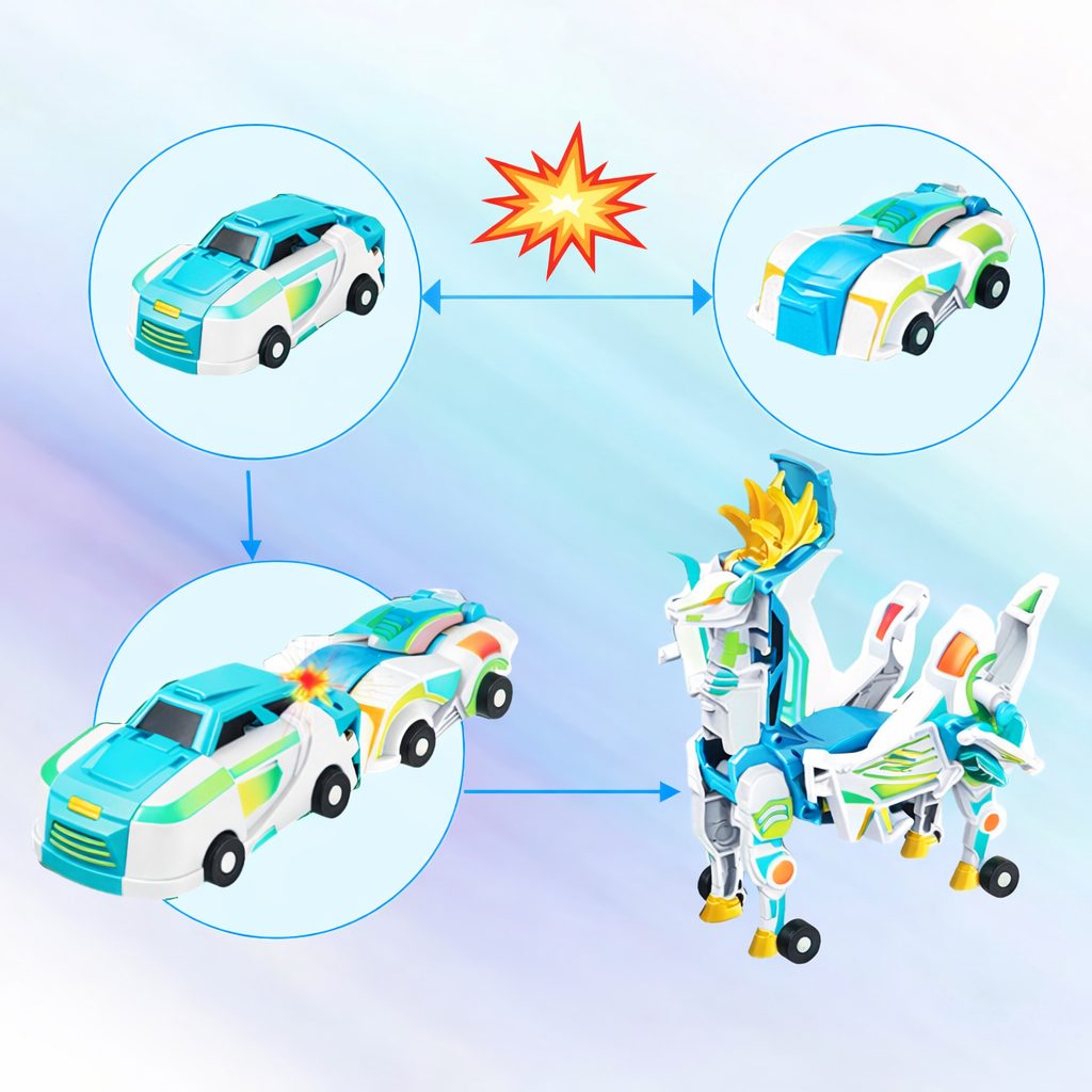 Jucarie Transformer Magnetica 3 in 1 Mars Deer Cosmic Planet, Flippy, 3 Masini Care se Transforma in Pegas Inaripat, Atractie Magnetica, 3+ Ani, din ABS, Albastru - vivimall.ro