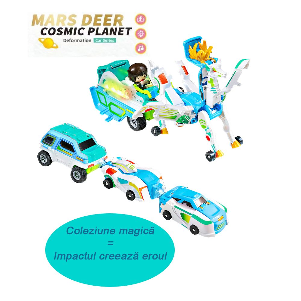 Jucarie Transformer Magnetica 3 in 1 Mars Deer Cosmic Planet, Flippy, 3 Masini Care se Transforma in Pegas Inaripat, Atractie Magnetica, 3+ Ani, din ABS, Albastru - vivimall.ro