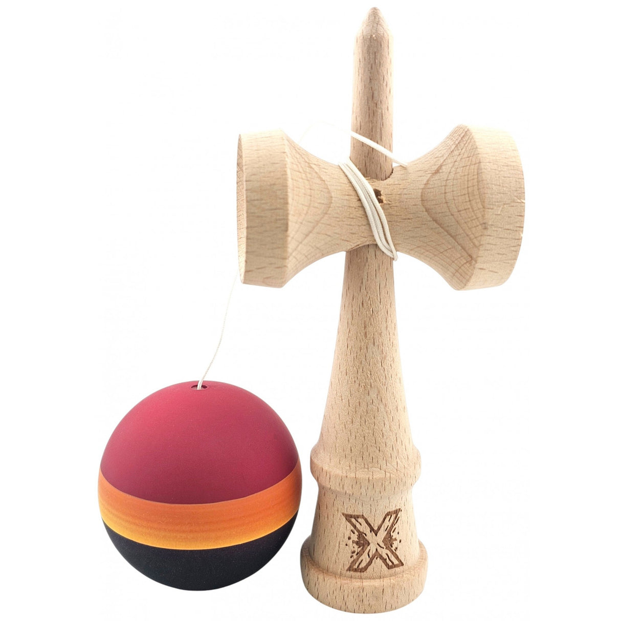Kendama Originala X, Profesionala, Flippy, Rubber Grip, din Lemn, 18 cm, Rosu/Galben/Negru - vivimall.ro