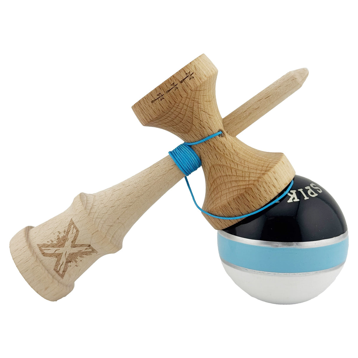 Kendama Originala X - ROYAL , Profesionala, Vivimall, din Lemn, 18 cm, Albastru-Gold - vivimall.ro