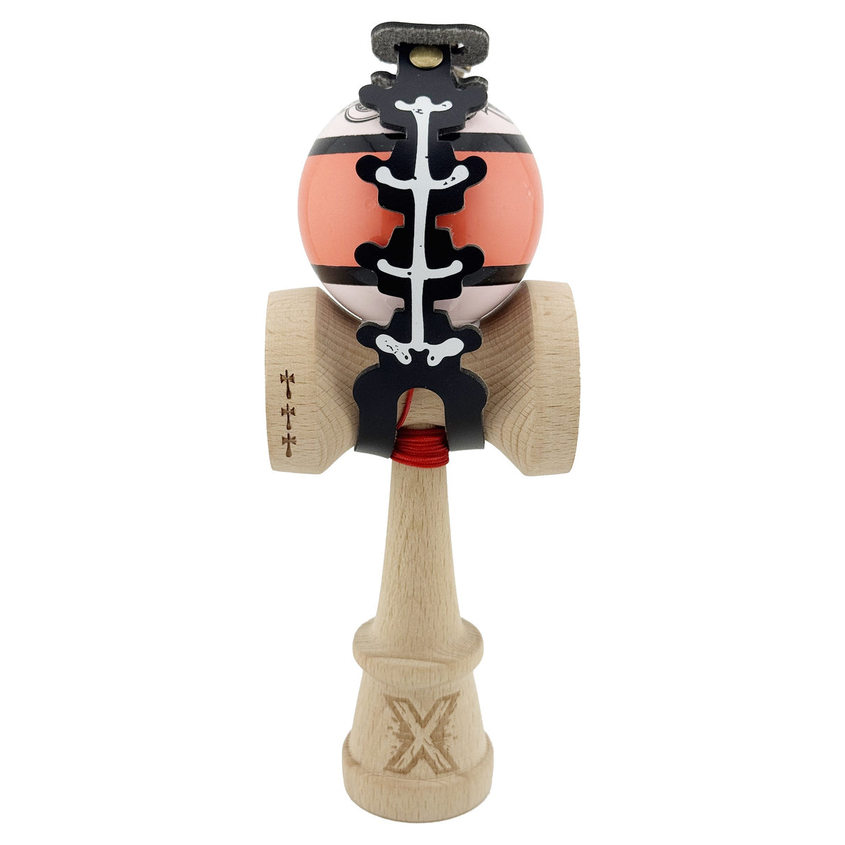Husa pentru Kendama, Flippy, tip Pandativ/Breloc, Imprimeu Skull, din Piele Ecologica, 26 x 3.2 cm, Negru