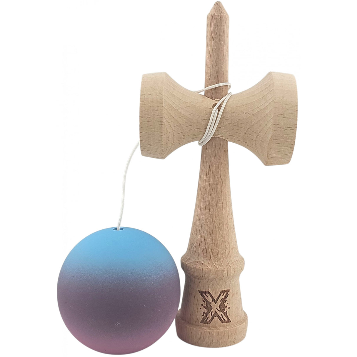 Kendama Profesionala, Flippy, din Lemn, 18 cm, Gradient Albastru deschis Mov Roz