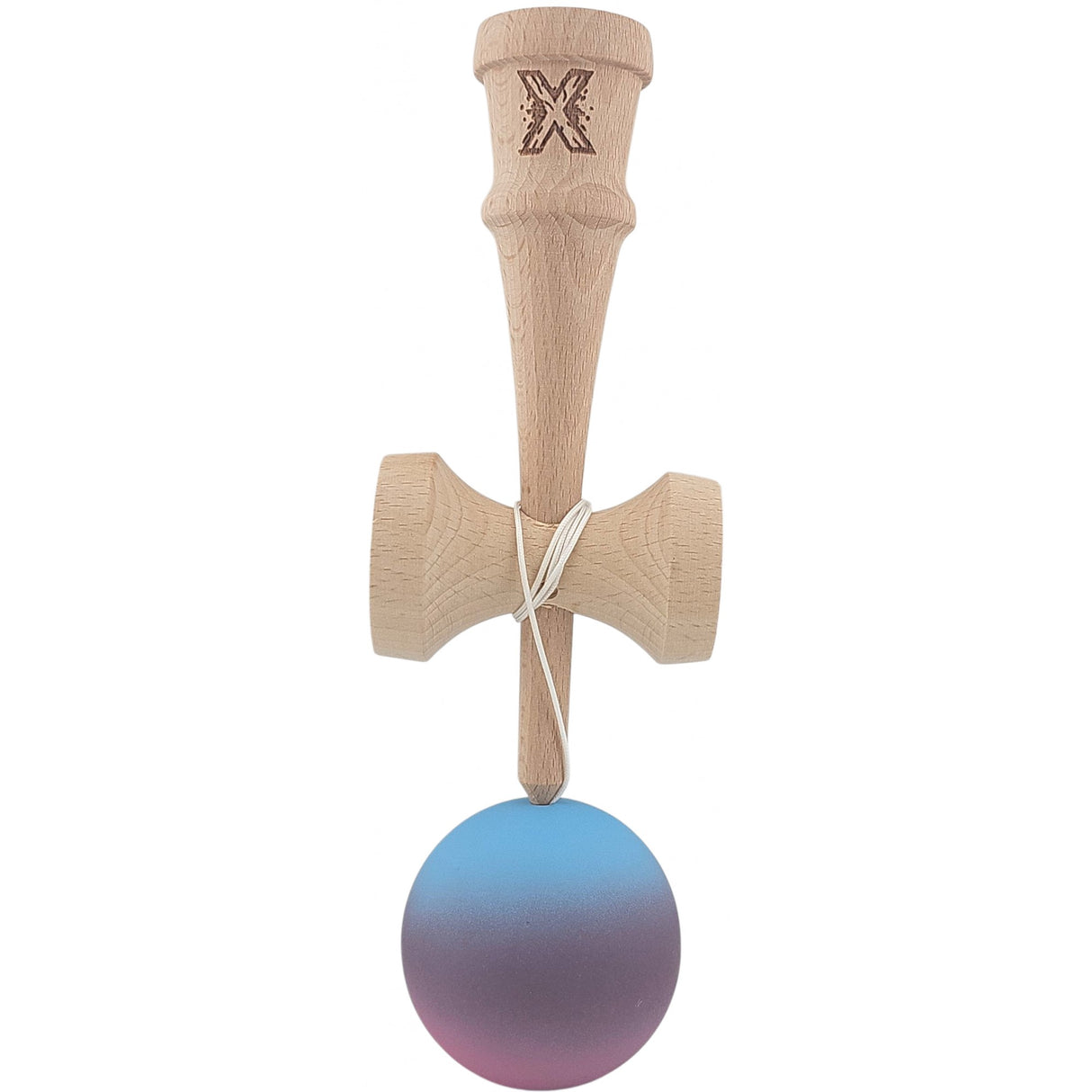 Kendama Profesionala, Flippy, din Lemn, 18 cm, Gradient Albastru deschis Mov Roz