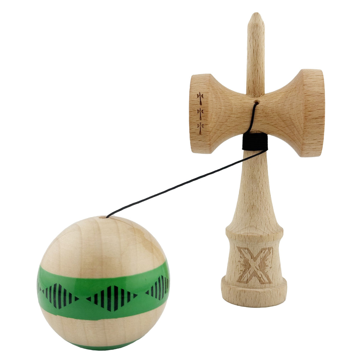 Kendama Originala X - FREQUENCY , Profesionala, Vivimall, din Lemn, 18 cm, Verde - vivimall.ro