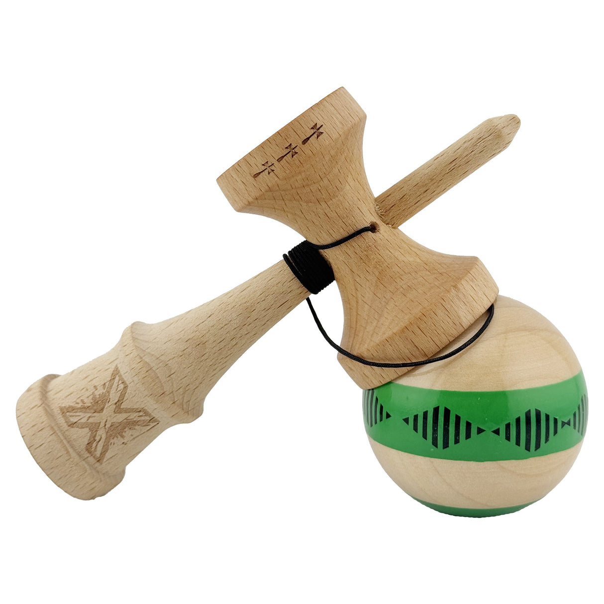 Kendama Originala X - FREQUENCY , Profesionala, Vivimall, din Lemn, 18 cm, Verde - vivimall.ro
