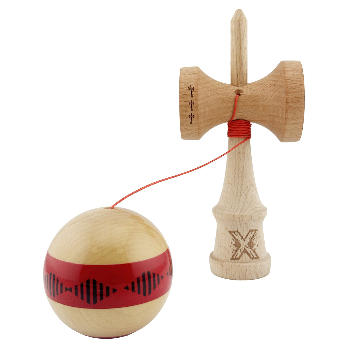 Kendama Originala X - FREQUENCY , Profesionala, Vivimall, din Lemn, 18 cm, Rosu - vivimall.ro
