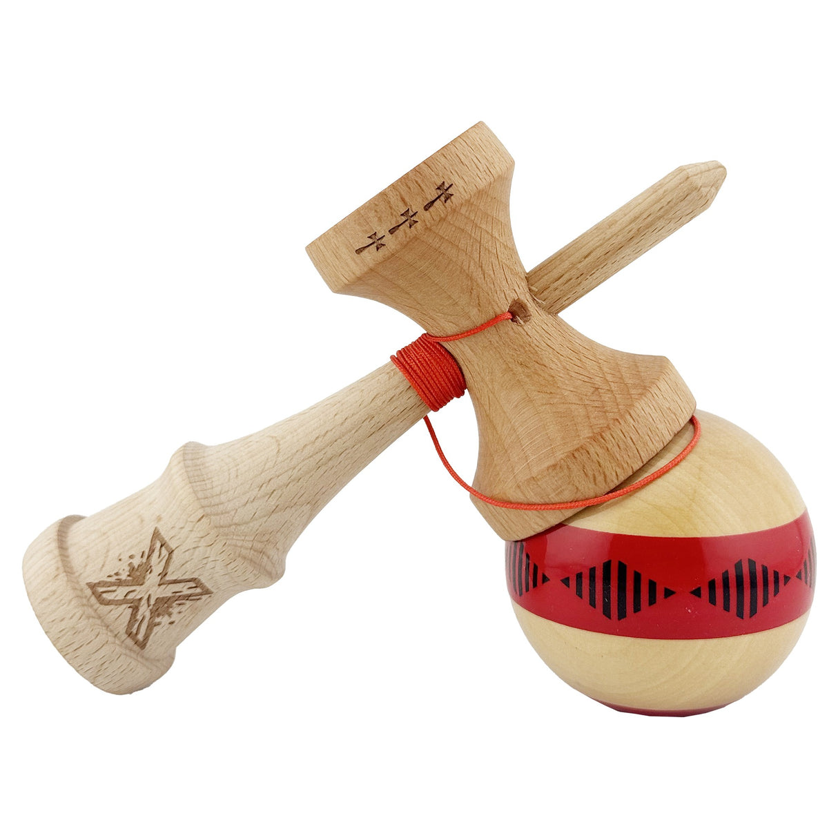 Kendama Originala X - FREQUENCY , Profesionala, Vivimall, din Lemn, 18 cm, Rosu - vivimall.ro