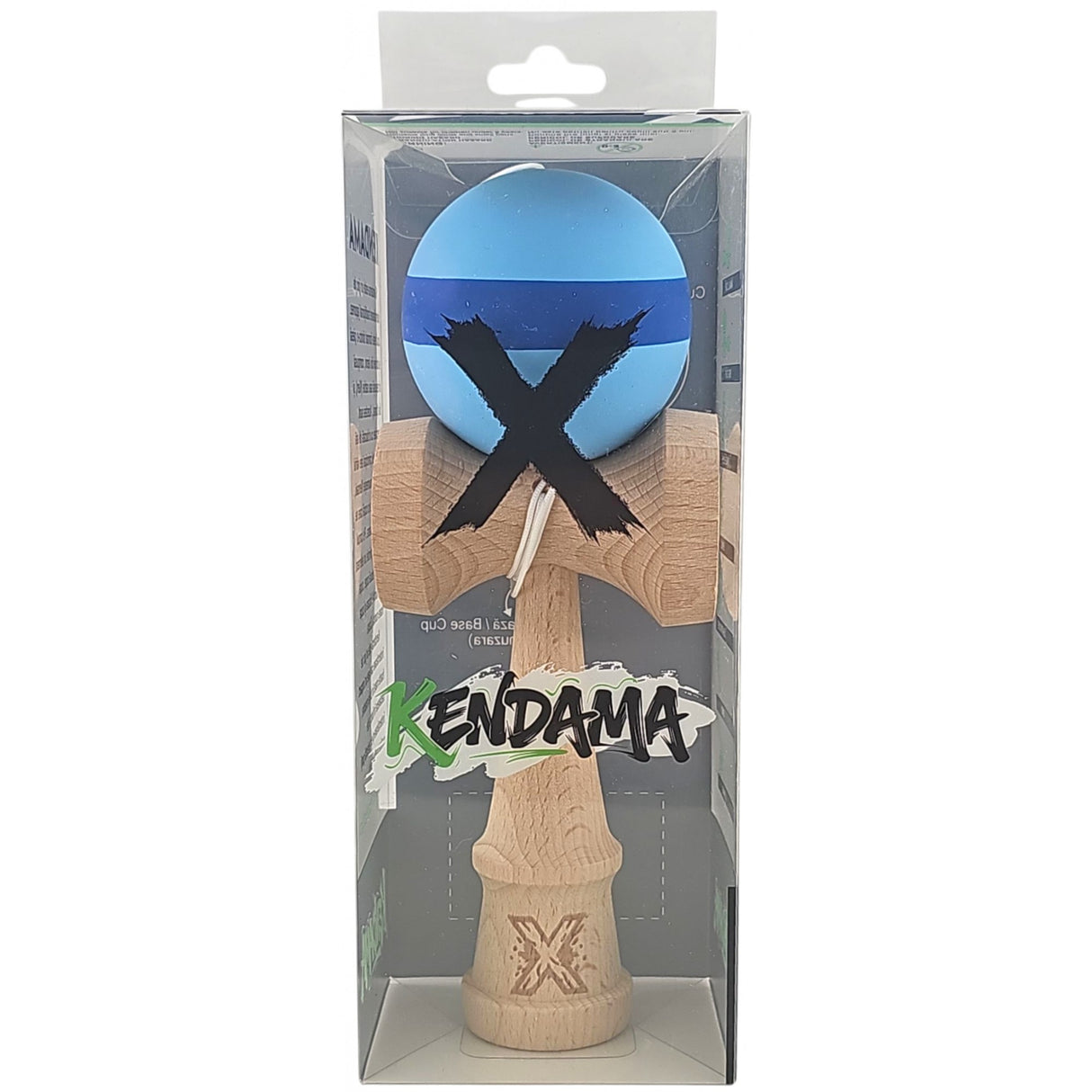 Kendama X Originala, Profesionala, Flippy, 18 cm din Lemn, Model cu Dunga, Bleu/Albastru