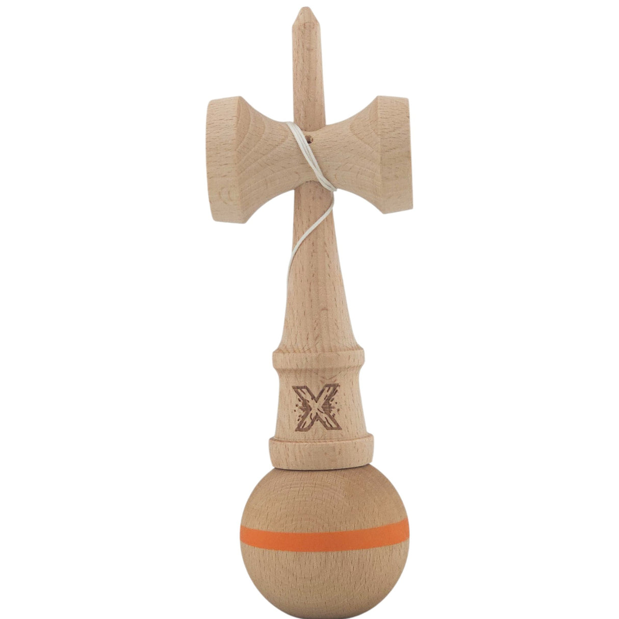 Kendama X Originală, Profesională, Vivimall, din Lemn, 18 cm Model cu Dunga, Portocaliu - vivimall.ro