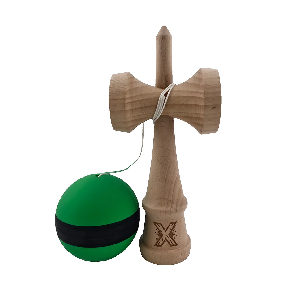 Kendama X Originala, Profesionala, Vivimall, 18 cm, din Lemn, Rubber Grip, Negru/Verde - vivimall.ro
