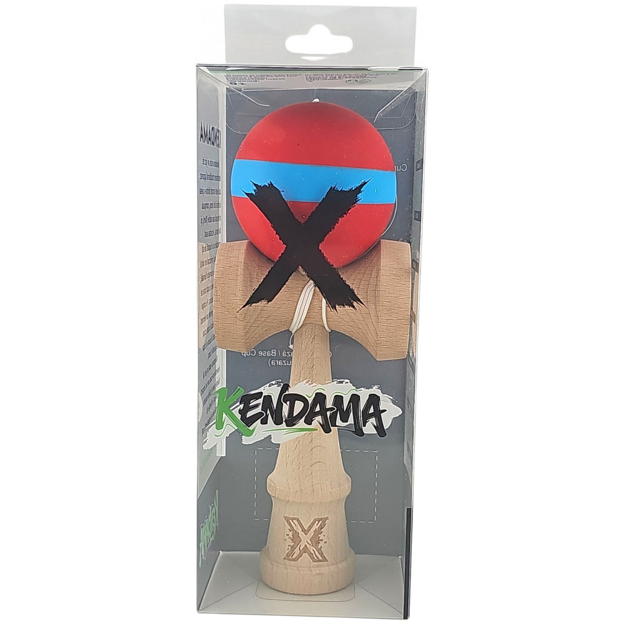 Kendama X Originala, Profesionala, Vivimall, 18 cm, din Lemn, Rubber Grip, Rosu/Albastru - vivimall.ro